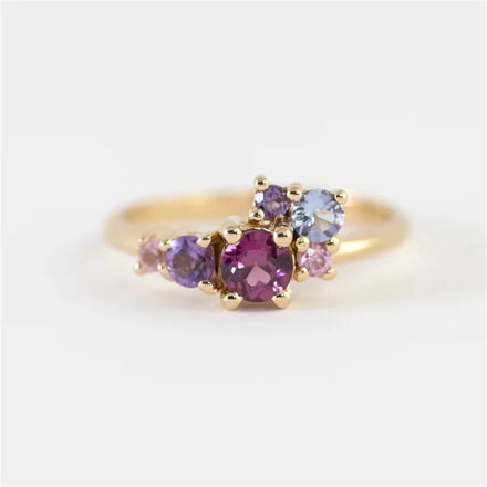 FUAMAY 2021 Trendy Dainty Colorful Margot Cluster Diamond Band Rings Woman Ladies Gold Rings for Women