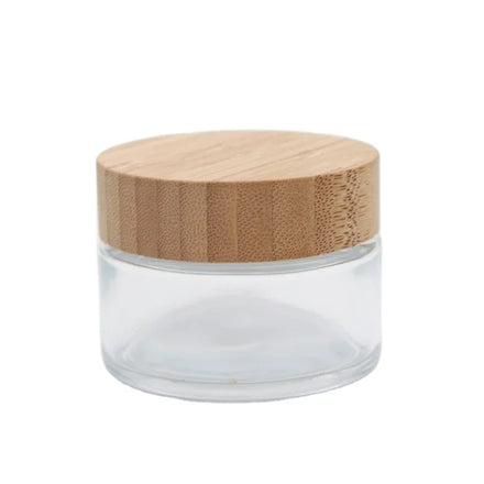 Glass Jar with Bamboo Lid 2 oz Flower Packaging Wood Lid Screw Cap air Tight Wide Mouth Bamboo Glass Jar