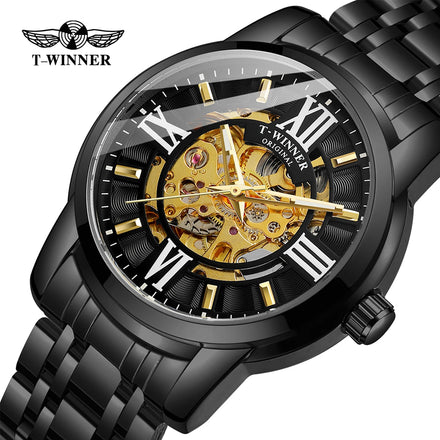 Forsining Montrepourhomme Mechanical Watches Automatic Self-Wind Golden Transparent Wristwatch