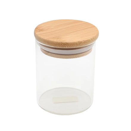 Hot Selling Custom Logo Borosilicate 67mm 201-300ml Detachable Storage Glass Jars Kitchen Herb Containers Bamboo Wood Lid Cover