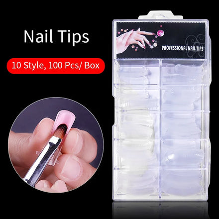 100pcsAcrylic Nail Tips Extra Long C Curve French Fake Half Cover Artificial Fingernail False Nails Tip