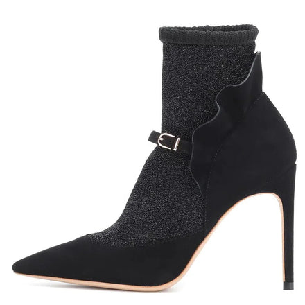 Black Sock Boots Pointed Toe Stiletto Heel Women Ankle Boots Ladies High Heels Booties Plus Size Shoes