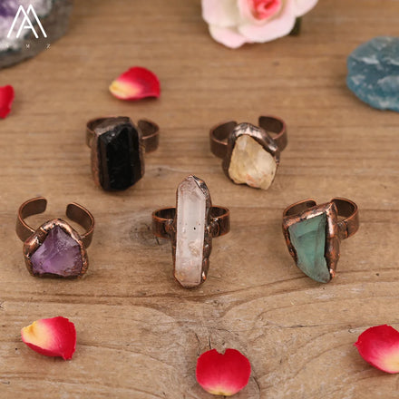 Fidget Ring Amethyst Citrine Fluorite Raw Stone Quartz Crystal Antique Bronze Jewelry