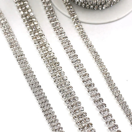White Multi-Row Claw Glass Crystal Rhinestone Chain with Silver for Decoration Encrypted Loose Rhinestones SS12 SS8 SS6