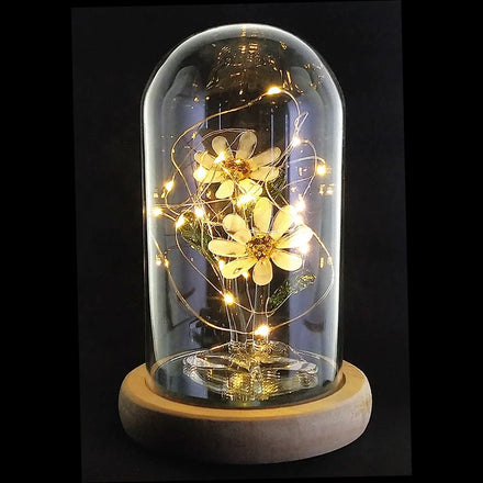 Borosilicate Glass LED Light Dome Artificial Flower Folk Art European Style Home Decoration Multicolor