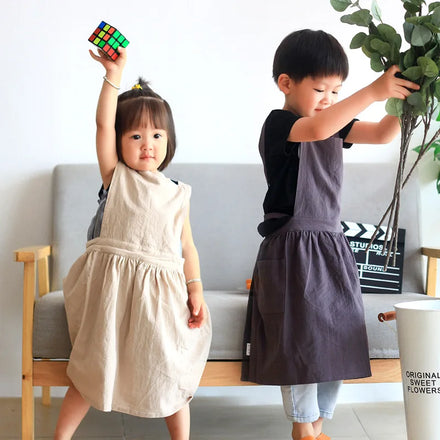 Top Sale Painting White High Quality New Fancy Cute Japanese Cotton Linen Kitchen Kids Apron