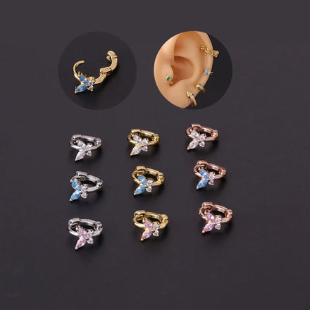 Gold Filled Bule pink White Cz Zircon Stainless Steel butterfly Hoop Earrings 11 Cartilage Piercing Jewelry