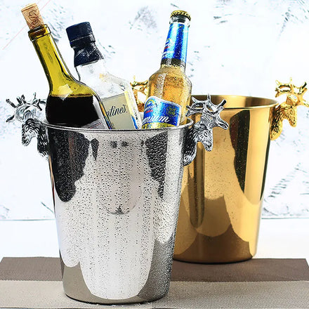 Luxury Portable Custom Logo Hotel Gold Champagne Metal Stainless Steel Ice Bucket