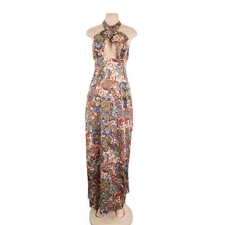 Wholesale Custom Summer Casual Sexy Crossover Halter Sleeveless Maxi Flower Dress for Women