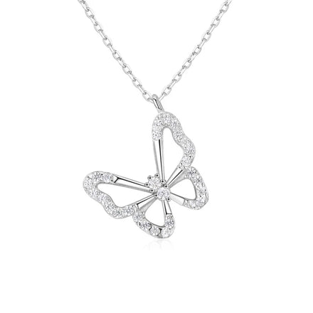Simple Design Crystal Elegant Wedding Jewelry 925 Sterling Silver Diamond Rhinestone Butterfly Necklace for Women Girls
