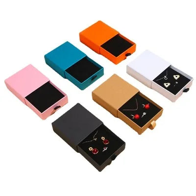 Solid Color Custom Logo Cardboard Jewelry Gift Bag Necklace Drawing Box Package Slide Drawer Paper Box for Jewelry Packaging