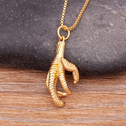 QIKU Punk Chicken Feet Shape Pendant Necklace Copper Cubic Zircon Charm Neck Chain Jewelry Gifts Wholesale Price Customized