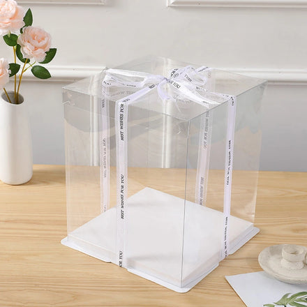 Transparent Plastic Single Double Three Layers Custom Logo Square Cake Box for Birthday