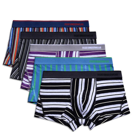 Wholesale Men Mid-Rise Underwear Cotton Boxers Briefs Popular Striped Men Trunks