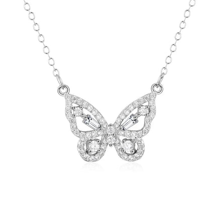 New Arrival Hollow Butterfly Necklace 925 Sterling Silver Crystal Butterfly Pendant Necklace for Women