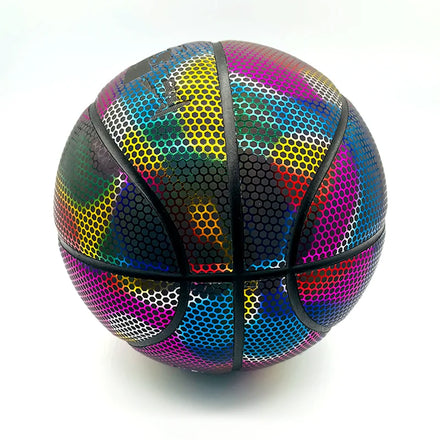 Professional Quality Official Size 7 Glowing LED Reflective Holographic Basketball Ball Discoloration Leather Cover 600-650g