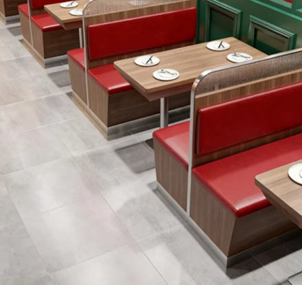 Customized Western Style Tea Restaurant Wood Wall Double Sided Booth Hotel Fireproof Storage Dining Table and Chair