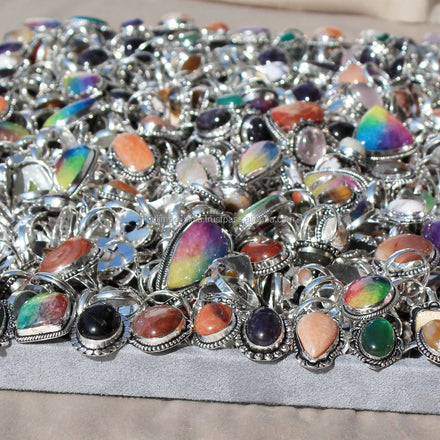 Amazing Quality Fashion Jewelry Boho Geometric Rings Assorted Crystal Mixed Gemstone Brass Material Silver Plated Handmade Rings