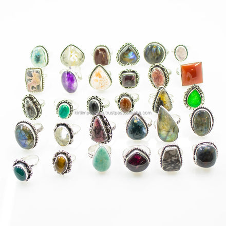 Unique Design Colorful Assorted Sizes 5-11 Moonstone Gemstone Rings Sterling Silver Plated Bezel Setting Women's Jewelry