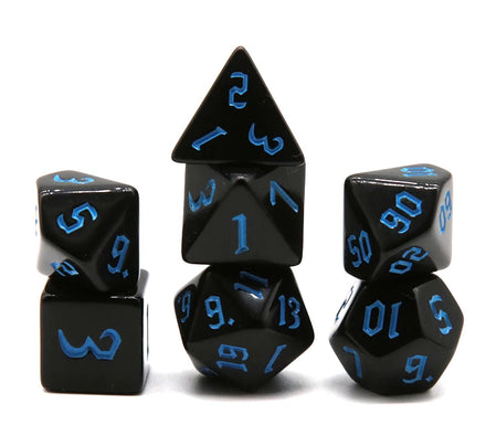 HS D20 Polyhedral Acrylic RPG Dungeons and Dragons Dice Set Black Opaque with Multicolor Font DND Dice