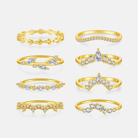 FUAMAY Unique Promise CZ Engagement Wedding Party Anniversary Curved Ring Minimalist Bohemian Pave Rings Set 18K Gold Plating