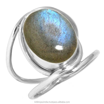 Unisex Rings Fine Jewelry Wholesale Latest Designs Solid 925 Sterling Silver Trending Natural Labradorite Oval Shape Gemstone