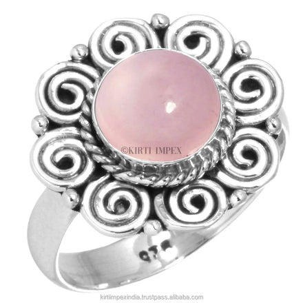 2026 Top Seller Natural Rose Quartz Gemstone Bezel Setting 925 Sterling Silver Vintage Designer Birthstone Rings Fine Jewelry