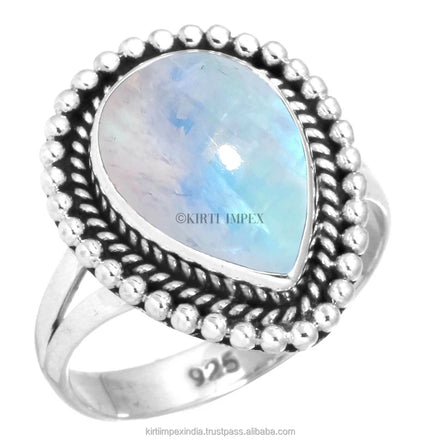 Natural Moonstone Cabochon Gemstone Designer Silver Overlay Rings Jewelry Top Quality Solid 925 Sterling Silver Big Bold Rings