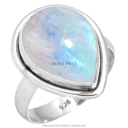Pure 925 Sterling Silver Material Solitaire Custom Rings Wholesale 925 Stamped Natural Moonstone Cabochon Gemstone Bezel Setting