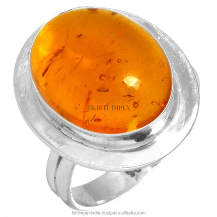 Natural Baltic Amber Mixed Cut Gemstone Bezel Setting Silver Overlay Rings Women's New Fashion Vintage Solid 925 Sterling Silver