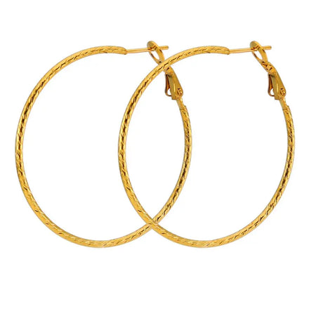 SC Europe Exaggerated Gold Plated Big Hoop Earrings Jewelry 2022 Fashion Embossed Pattern Stainless Steel Hoop Earrings Women