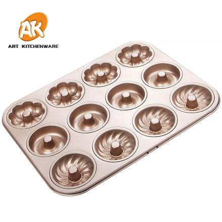 AK Wholesale Donuts Pan 12 Cavity Fluted Flower Shape Cake Tin Non-stick Heavy Duty Baking Pan