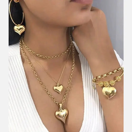 HOVANCI Luxury18k Gold Plated love Heart Earrings Necklace Heart Bangle Bracelet Sets for Woman