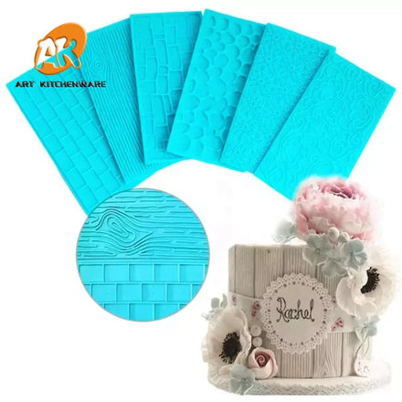 AK 6pcs/set Plastic Embossing Fondant Icing Chocolate Cake Mould Set Brick Wood Floral Cobble & Pebble Stone Designs