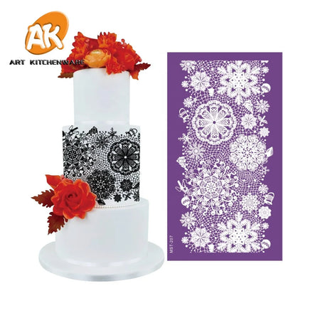 AK Christmas Snowflake Cake Decorating Mesh Stencils Icing Tools Lace Stencils for Wedding Birthday Fondant Cake Decorations