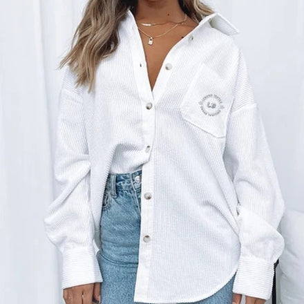 New Fashion Eco Friendly Fancy White Corduroy 100% Cotton New Adult Button up Long Sleeve Oversize Shirts