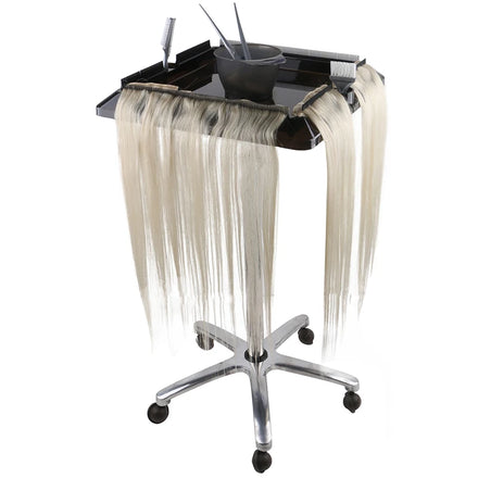 Xuchang Harmony Hair Extension Tools Hairdressing Movable Stainless Steel Beauty Salon Trolley Black 70-110cm Height 40x40cm