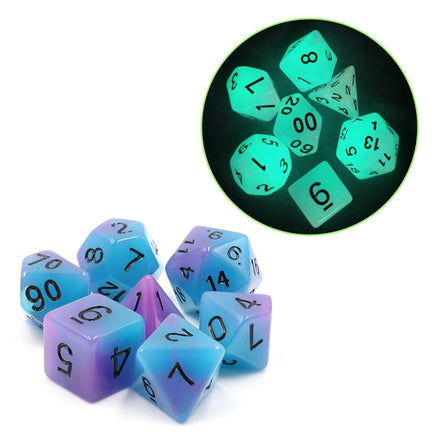 HS Luminous Fluorescent Acrylic DND TRPG Game Plastic Dices Double Colors 7pcs Per Set