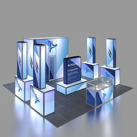 Custom Modular Aluminum 20x20 LED Backlit Display Booth New Design Portable Expo Fair Modern Exhibition Dye Sublimation