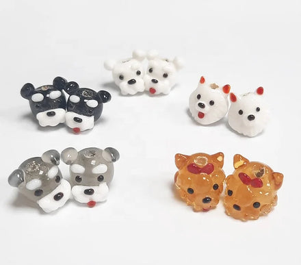 Custom Glass Colored Dog Animal Beads with Circle Decorative Ornament Handmade Folk Art Fast Delivery