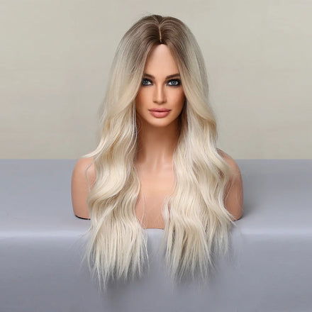 High Temperature Fiber Curly Hair Wigs Long Dark Root Blonde Synthetic Wigs with Pre-plucked Hairline