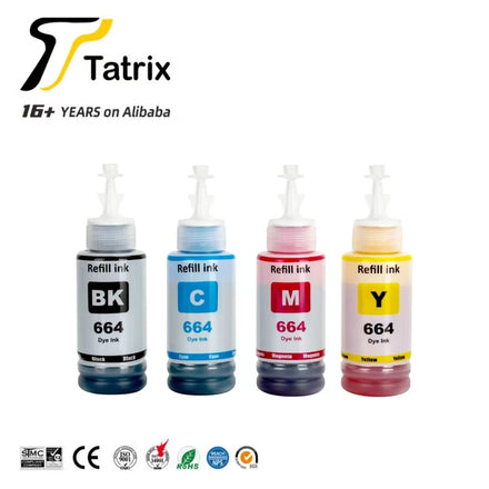Tatrix T6641 Refill Ink Water Based Bottle Refill Bulk Inkjet Ink 664 T664 T6641 for Epson L200 Printer