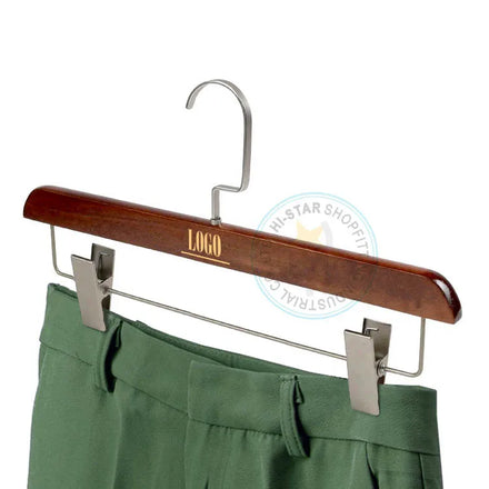 Astrid Custom Logo Vintage Dark Wood Single Tiers Hanger for Wardrobe Clothes Suits Pants-Durable Multifunction