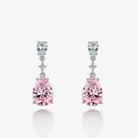 Sterling Silver Rhodium Plated Teardrop Cubic Zirconia CZ Drop Earrings Pink Trendy Women's Wedding Party Gift