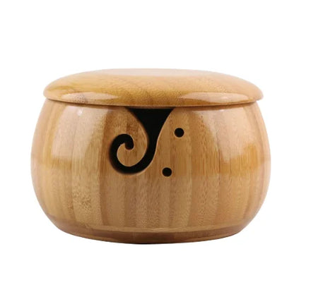 Wanuo Simple Bamboo Pine Wood Yarn Storage Bowl Removable Bamboo Lid Eco-Friendly Sewing Accessory Portable Hand Knitting