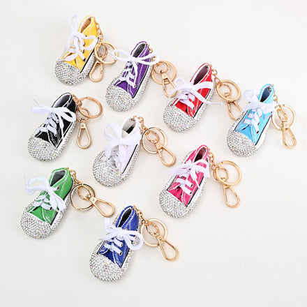New Design Glisten Rhinestone Shoe Keychains Couple Bling Diamond 3d Sneaker Key Chain for Woman Bag Car Keyring