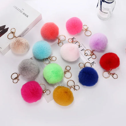 New Style Hot Sale Colorful Plush Key Chains Artificial Rabbit Fur Pompom Ball Pendant Key Chain Ornament Accessories