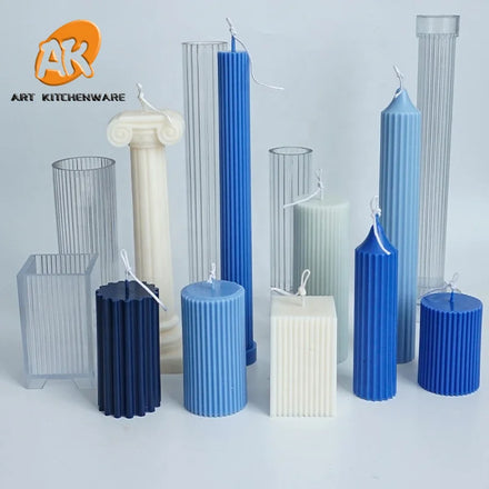 AK DIY Large Cylinder Candle Molds Kit Plastic Pillar Candle Making Transparent Moulds with Long Pole Stripe for Cake Tools