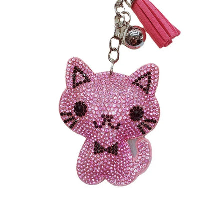 New Cartoon Korean Velvet Rhinestone Cat Keychain Pendant Cute Meow Meow Bag Tassel Pendant Key Ring