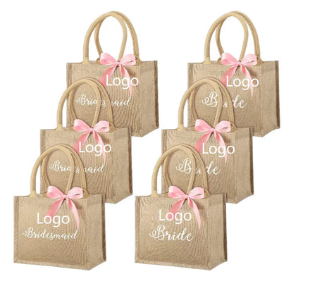 Factory Custom Wedding Bridesmaid Gift Jute Beach Bags Burlap Tote Bags with Handles